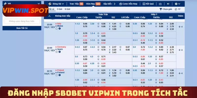 Đăng nhập Sbobet Vipwin trong tích tắc