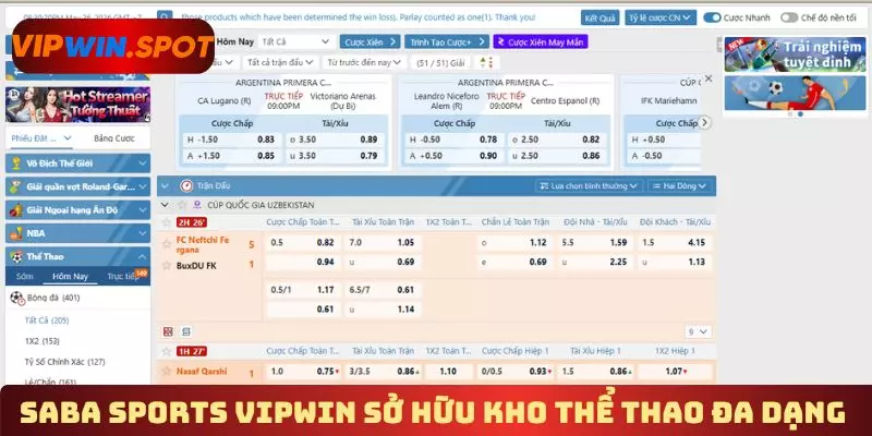 Saba Sports Vipwin sở hữu kho thể thao đa dạng 